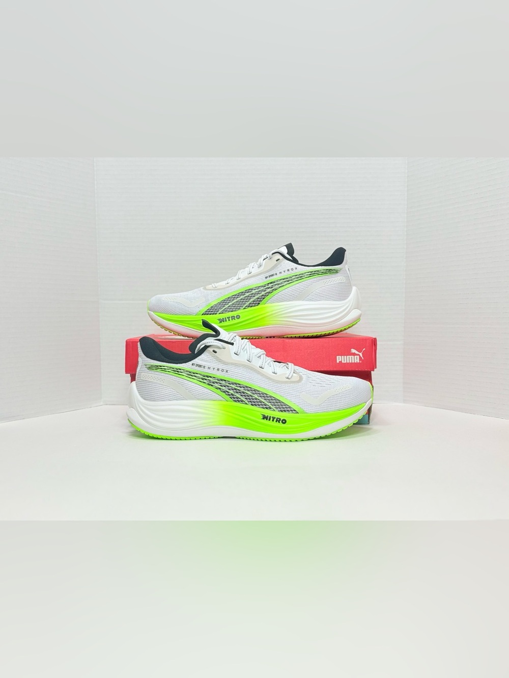 Puma x HYROX Velocity Nitro 3 Men’s Running Shoes - White & Neon Green 311410 01